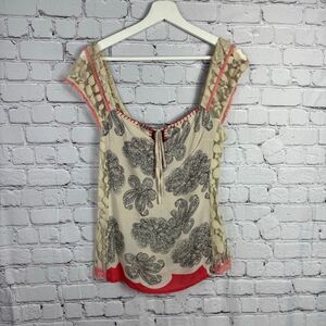 Andree Boutique Lace Embroidered Cottage Core Boho Tank Small B